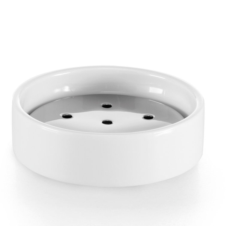 White Ceramic Round Soap Dish with Drainage Holes