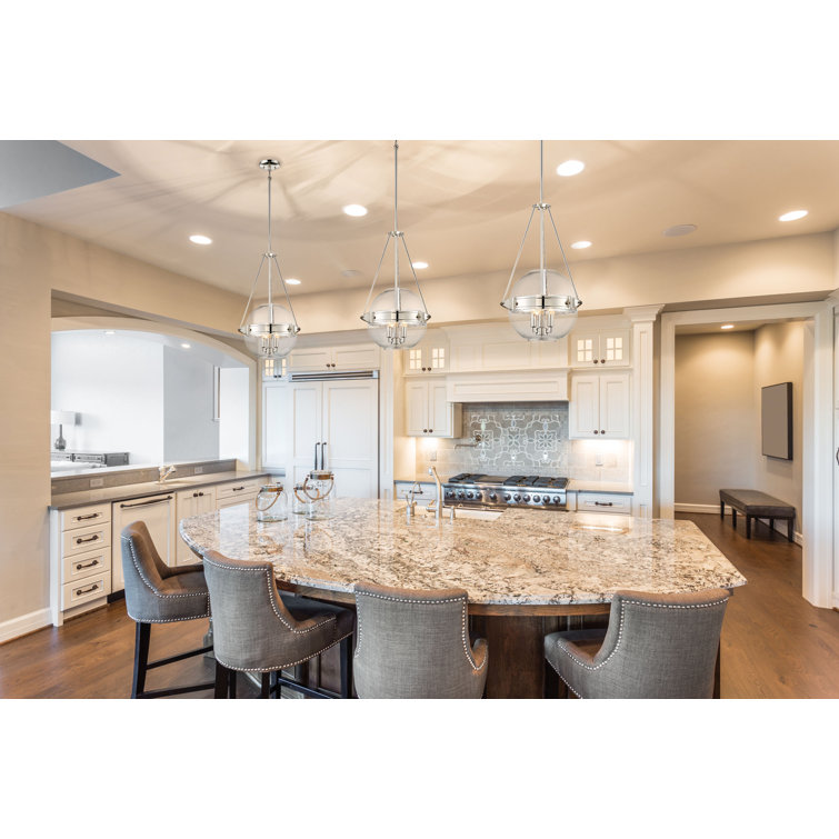 Transitional 3-Light Polished Nickel Pendant with Clear Glass