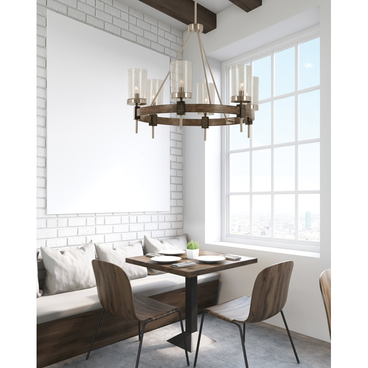 Stone Grey and Brushed Nickel 6-Light Chandelier with Clear Seedy Glass