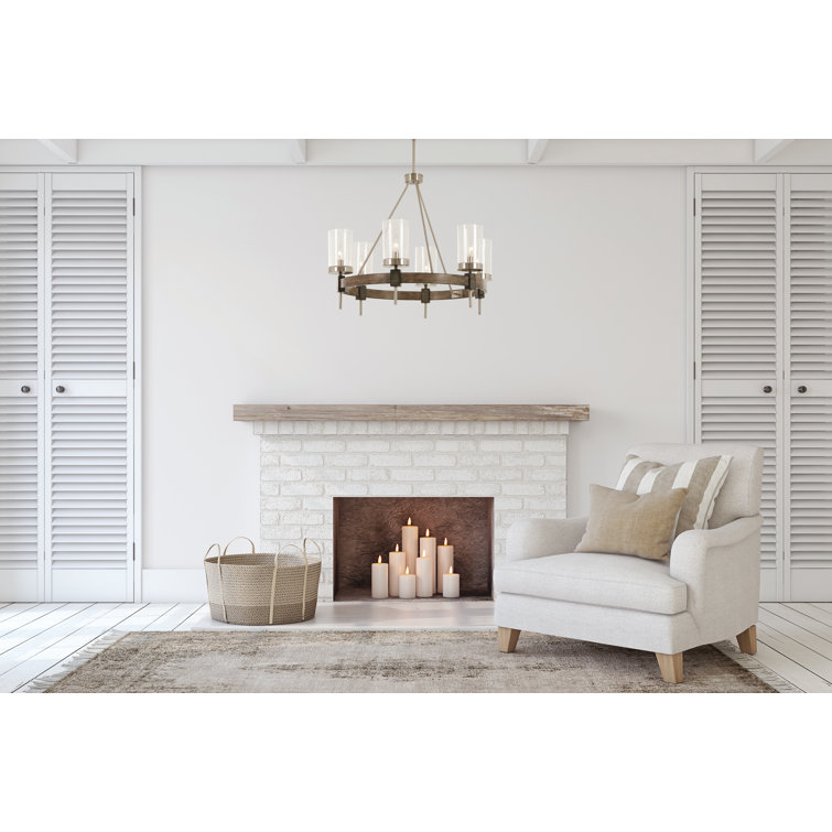 Stone Grey and Brushed Nickel 6-Light Chandelier with Clear Seedy Glass