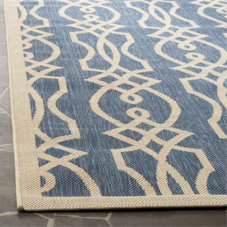 Handmade Reversible Blue Synthetic 5' x 7' Rectangular Rug
