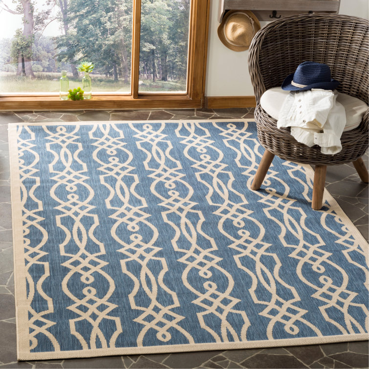 Villa Screen Blue Geometric Rectangular Area Rug