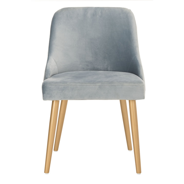 Slate Blue Velvet Upholstered Parsons Chair with Gold Legs