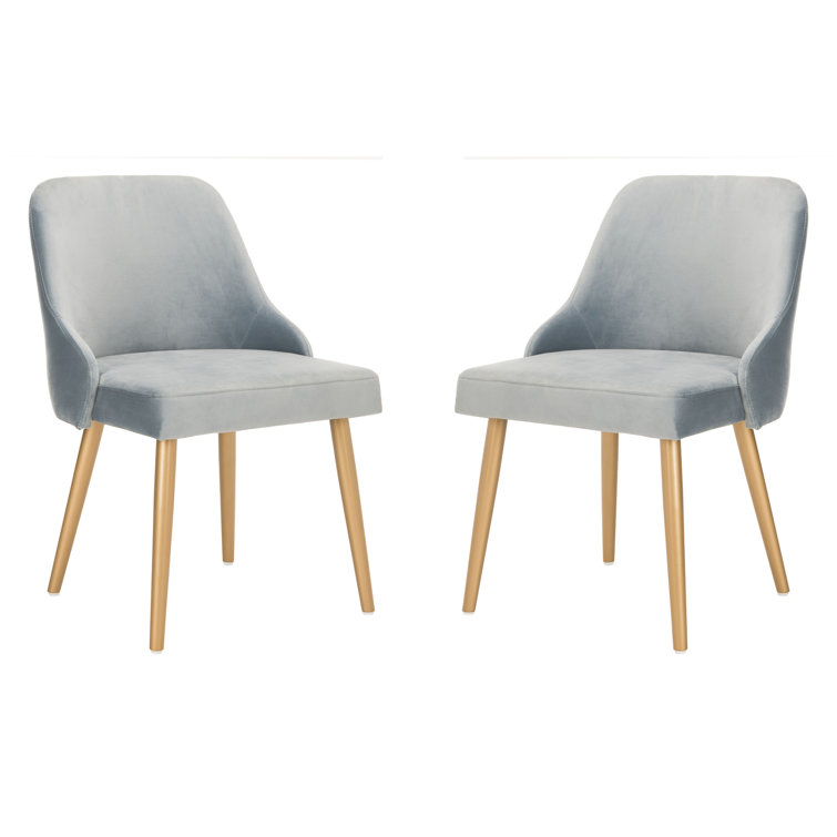 Slate Blue Velvet Upholstered Parsons Chair with Gold Legs