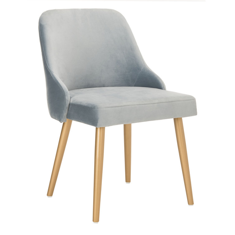Slate Blue Velvet Upholstered Parsons Chair with Gold Legs