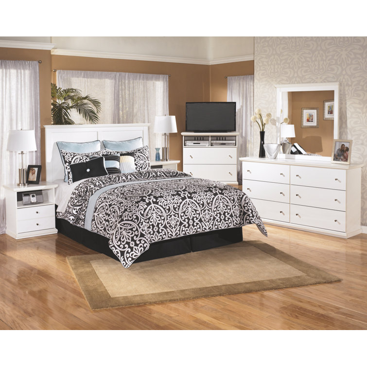 Crisp White Contemporary Queen Panel Bed with Sharp Lines