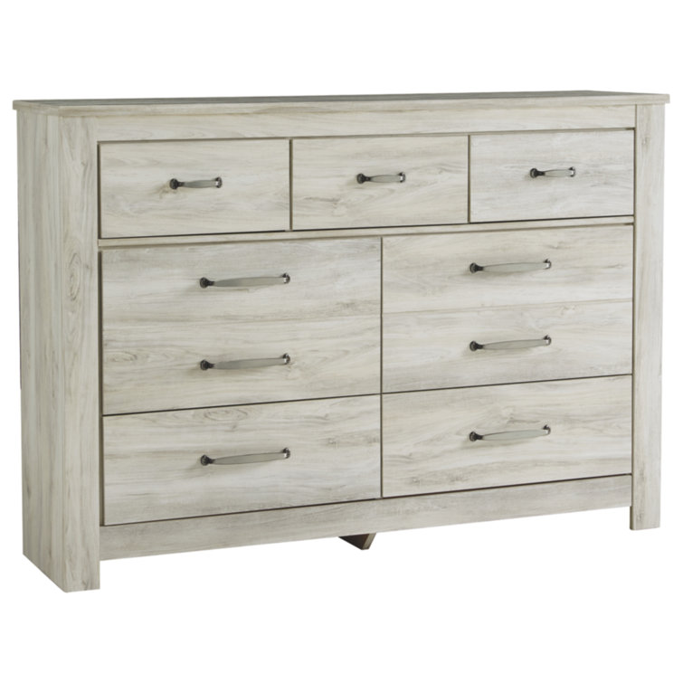 Transitional Farmhouse 7-Drawer Dresser with Mirror in White