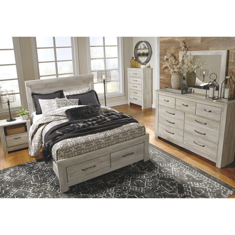 Transitional Farmhouse 7-Drawer Dresser with Mirror in White