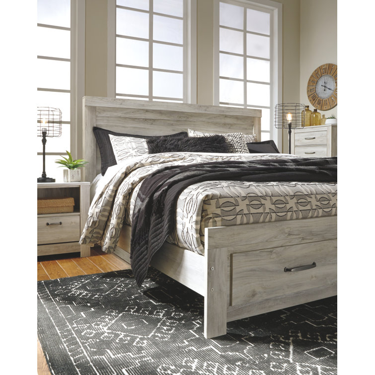 Whitewash King Panel Bed with Storage