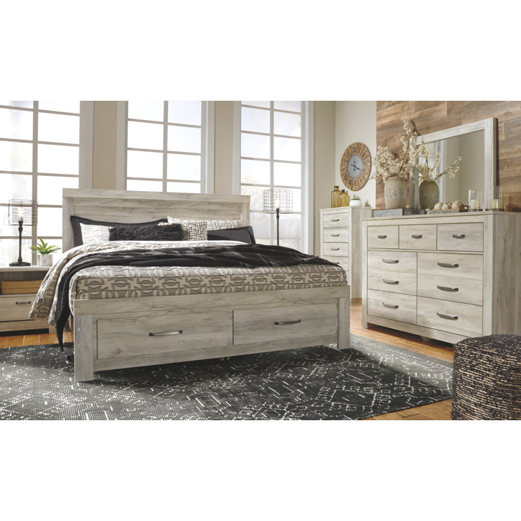 Whitewash King Panel Bed with Storage
