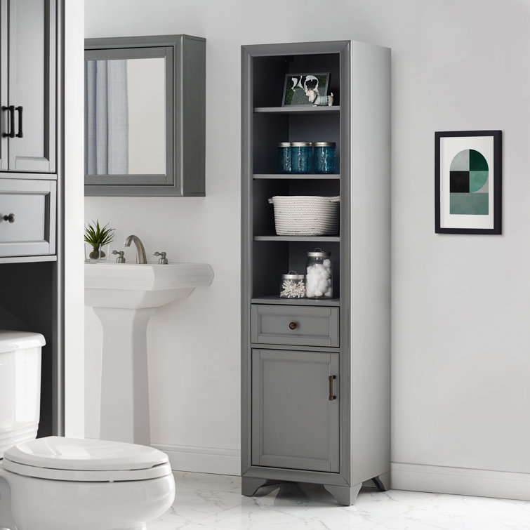 Tara Vintage Gray Tall Linen Cabinet with Adjustable Shelves