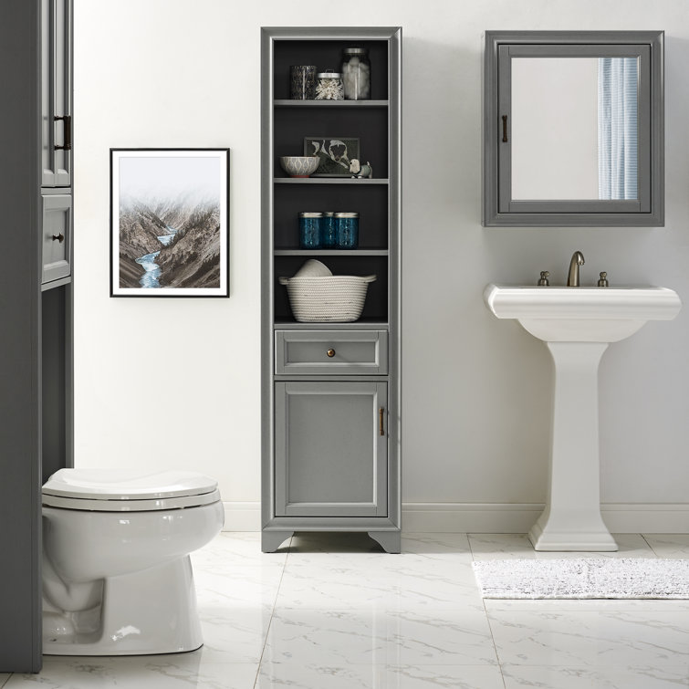 Tara Vintage Gray Tall Linen Cabinet with Adjustable Shelves