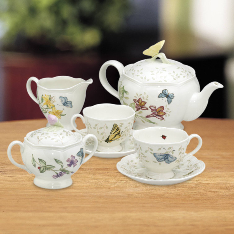 Butterfly Meadow Floral Porcelain 7-Piece Tea Set