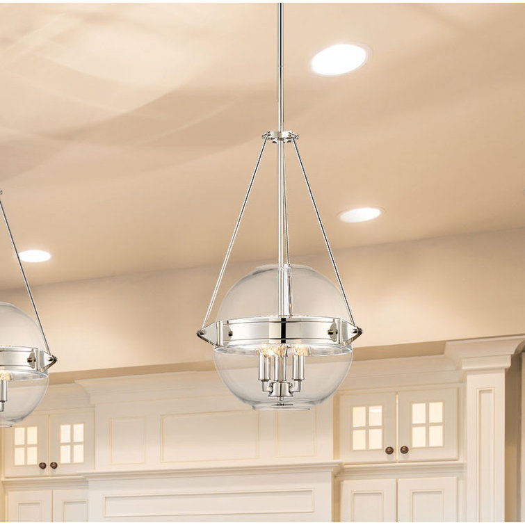 Polished Nickel 3-Light Clear Glass Pendant Light