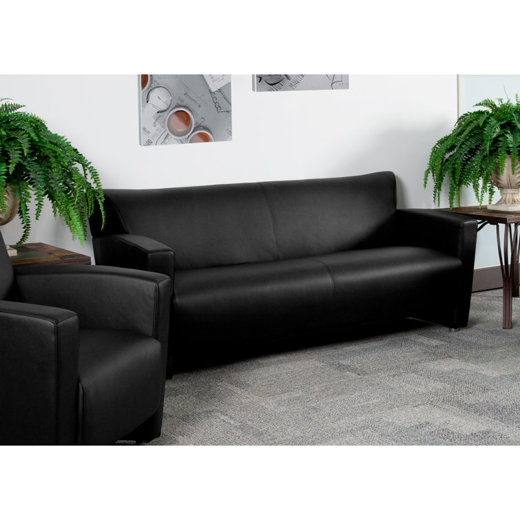 Elegant Black LeatherSoft Flared Arm Reception Sofa