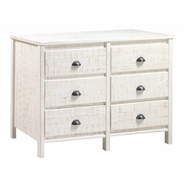 Farmhouse Baja Double 6-Drawer Dresser in Shabby White with Felt-Lined Drawers