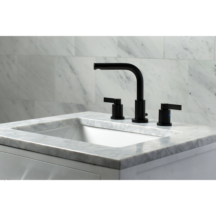 NuvoFusion 8" Matte Black Widespread Bathroom Faucet with Brass Pop-Up