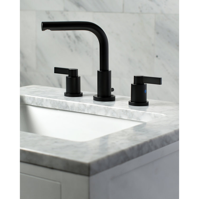 NuvoFusion 8" Matte Black Widespread Bathroom Faucet with Brass Pop-Up