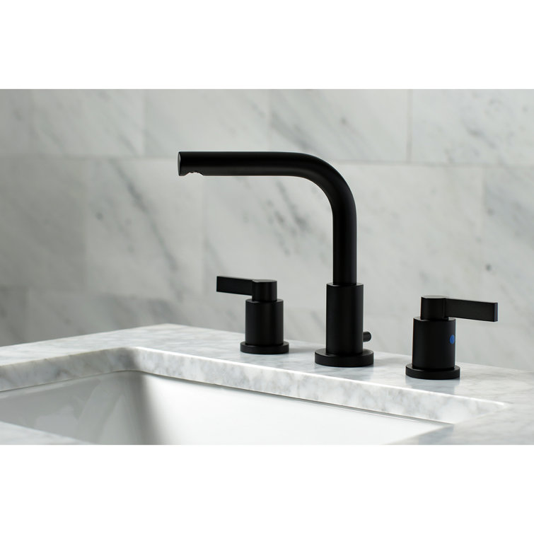 NuvoFusion 8" Matte Black Widespread Bathroom Faucet with Brass Pop-Up