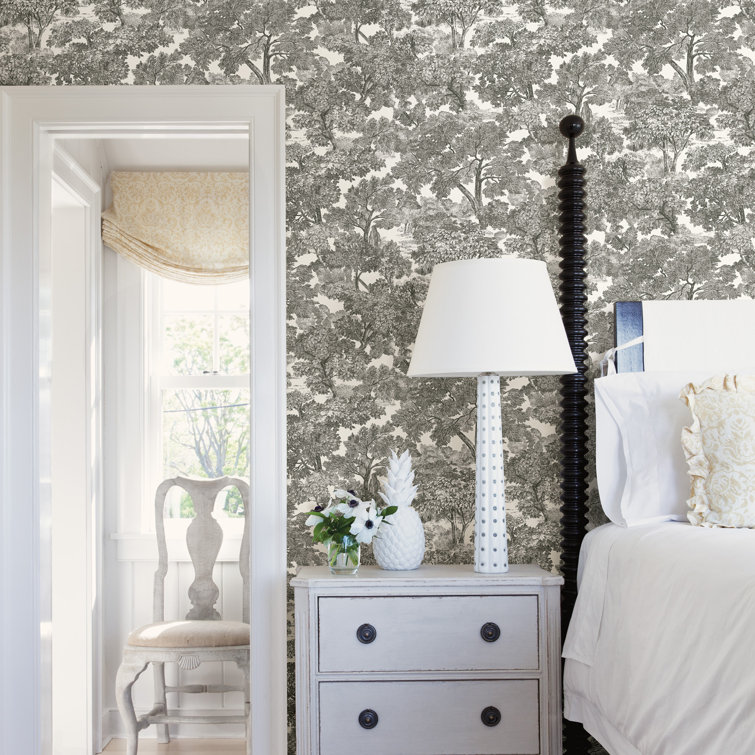 Chesapeake Black and Gray Floral Pre-pasted Wallpaper