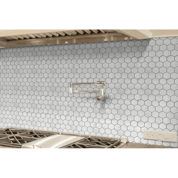 Echo Calacata White Hexagon Glass Mosaic Tile