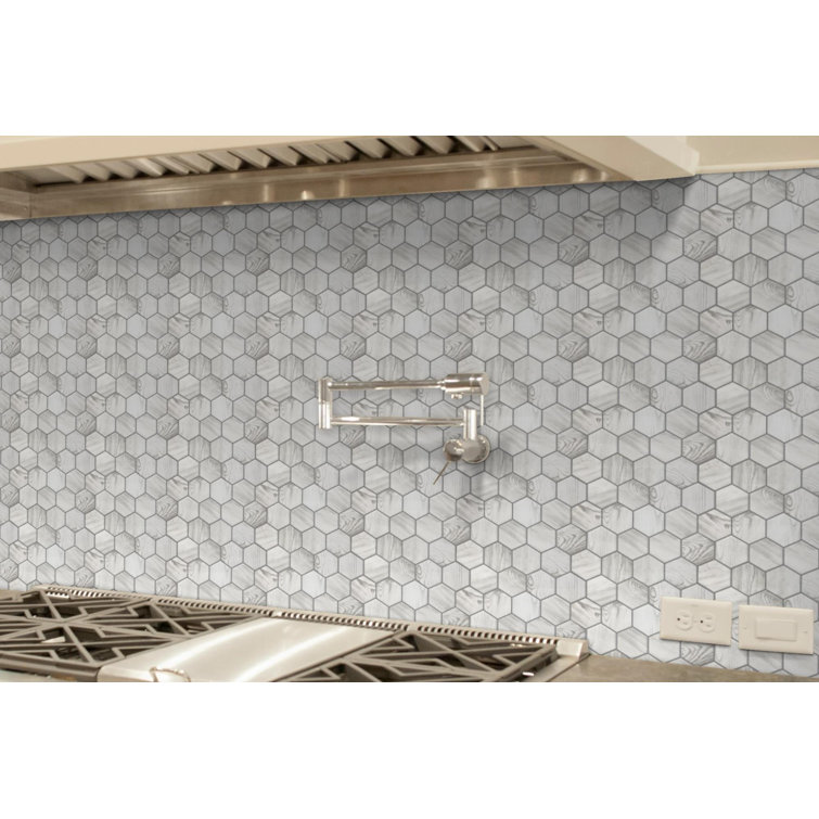 Echo Hex 3" Ivory Glass Mosaic Tile for Modern Indoor Spaces