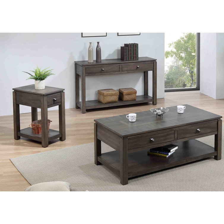 Oakwood Rectangular End Table with Drawer and Shelf