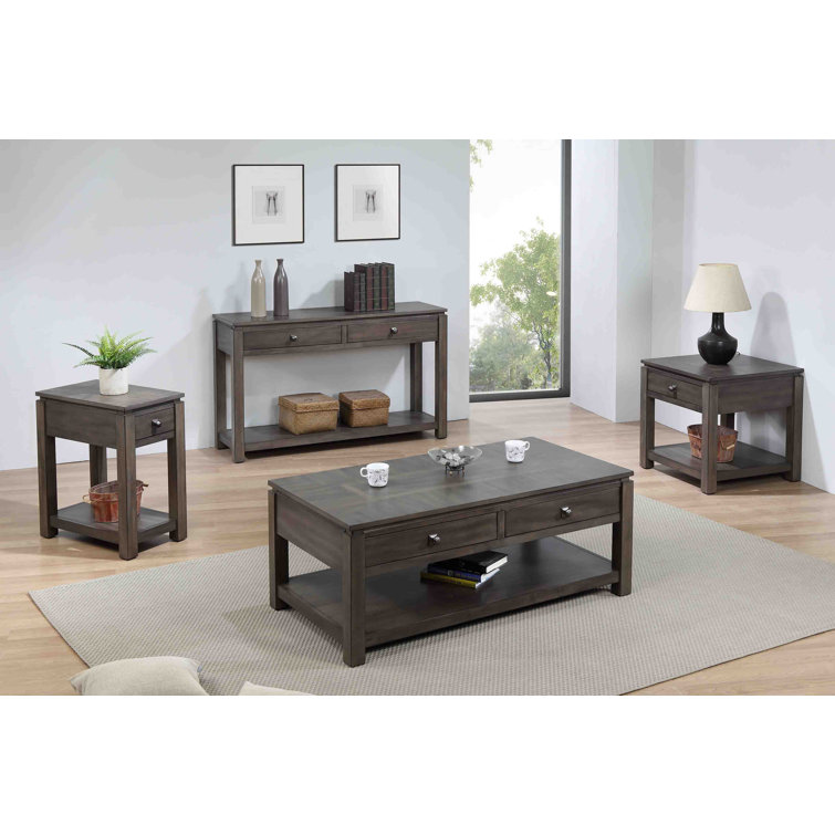 Shades of Gray Weathered Oak Coffee Table Set with Brushed Nickel Handles