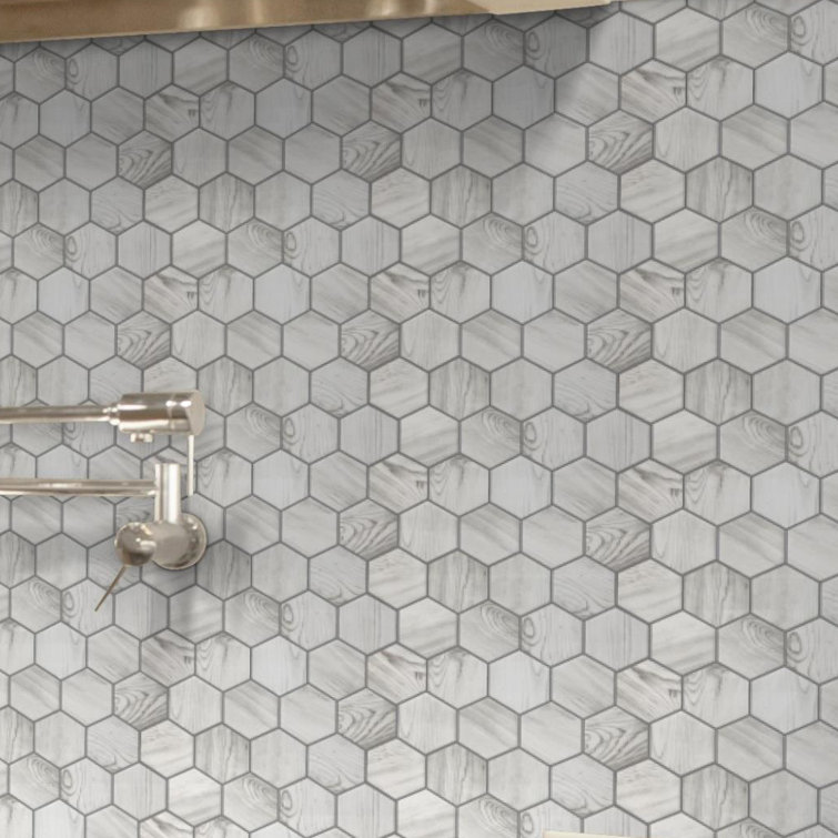 Echo Hex 3" Ivory Glass Mosaic Tile for Modern Indoor Spaces