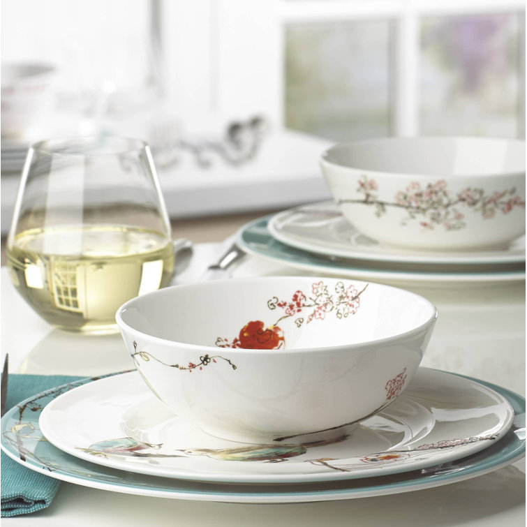 Chirp 4 Piece Bone China Place Setting with Teal Accents