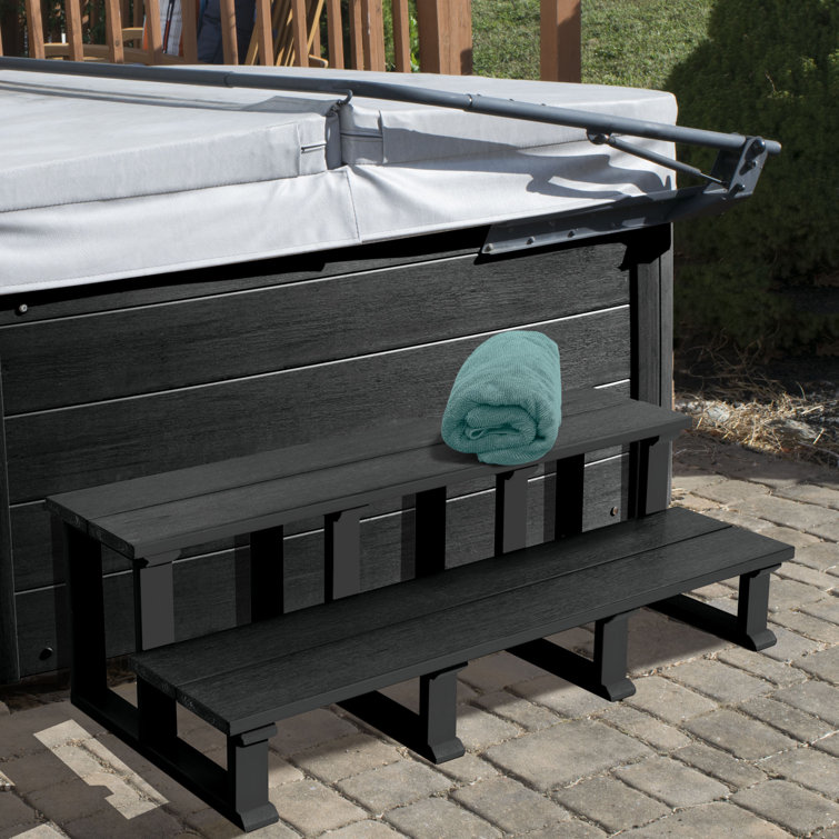 Highwood Black 47" Poly Lumber Two-Tier Hot Tub Steps