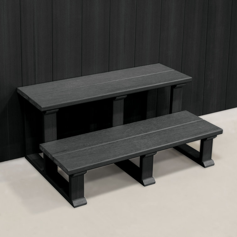 Highwood Black Poly Lumber Two-Tier Hot Tub Steps