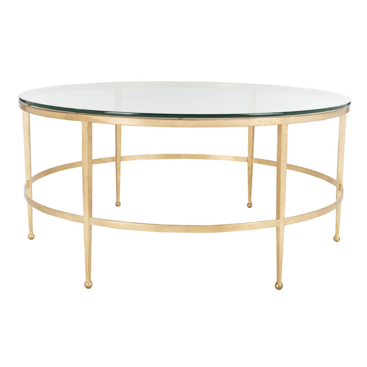 Edmund Round Gold Metal and Glass Cocktail Table