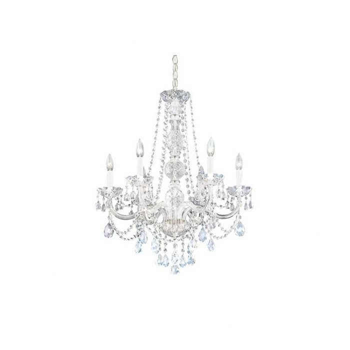 Elegant Polished Silver 6-Light Chandelier with Heritage Clear Crystal