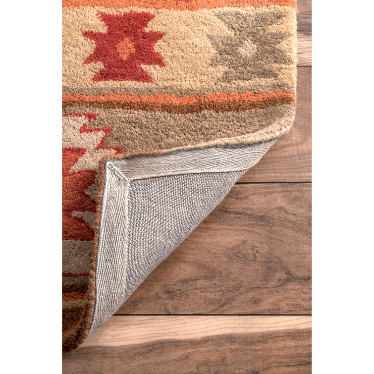 Handmade Gray and Orange Wool Geometric Area Rug 2' x 3'