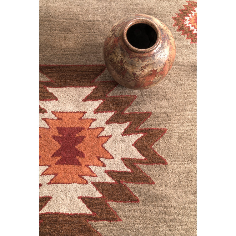 Handmade Gray and Orange Wool Geometric Area Rug 2' x 3'