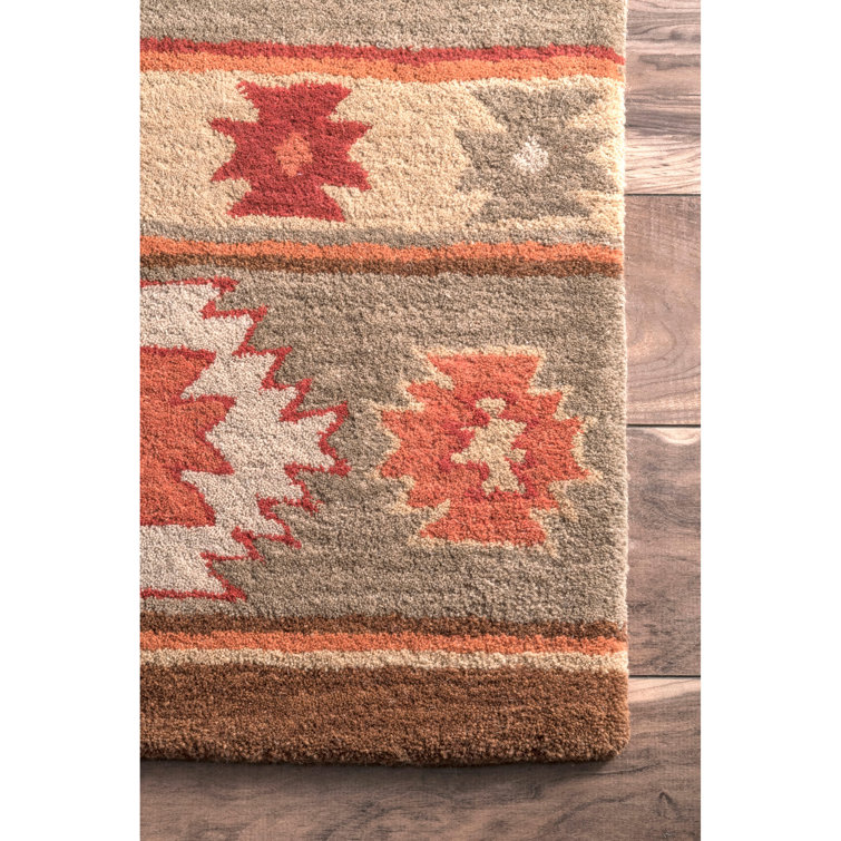 Handmade Gray and Orange Wool Geometric Area Rug 2' x 3'