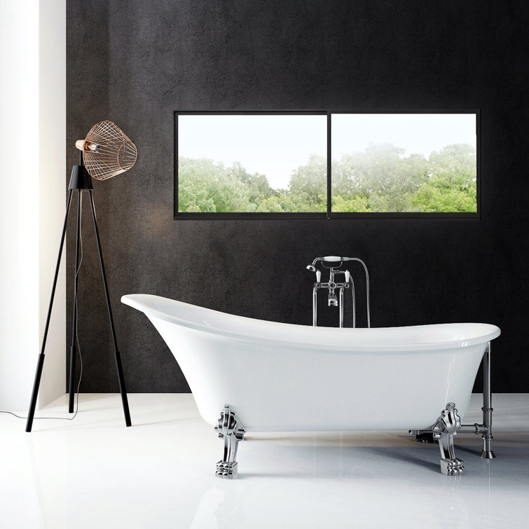 Elegant White Acrylic Clawfoot Freestanding Bathtub with Chrome Faucet