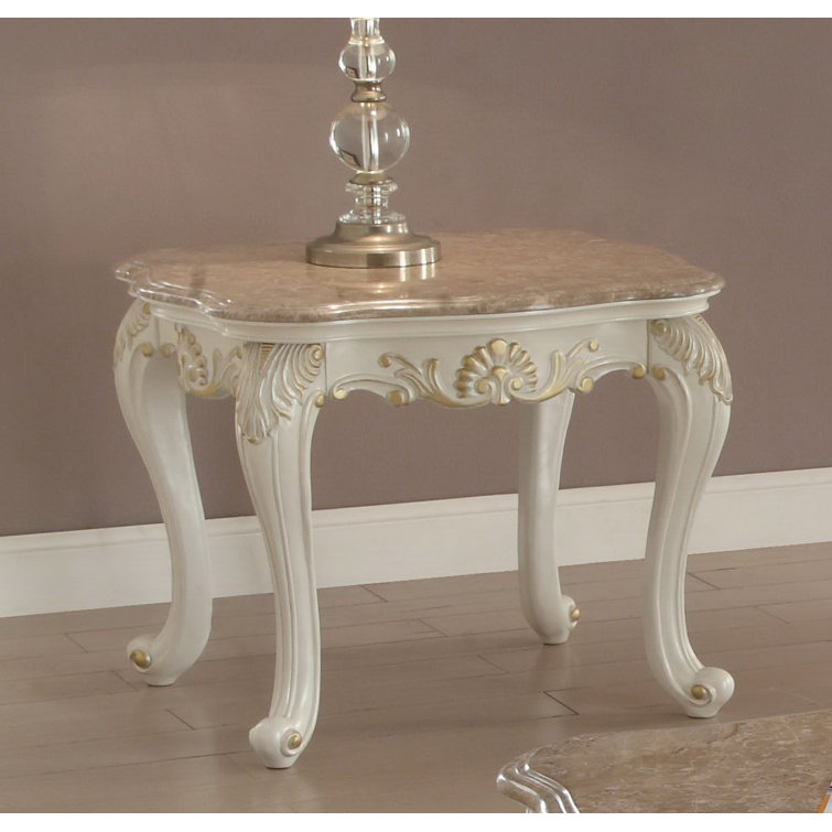 Chantelle Pearl White Rectangular Coffee Table with Marble Top