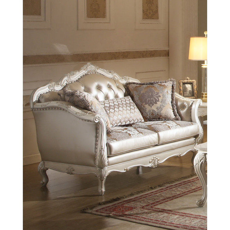 Chantelle 63'' Rose Gold Faux Leather Loveseat with Pillows