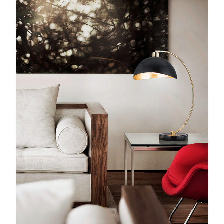 Luna Bella Weathered Brass Arc Desk Lamp with Matte Black Steel