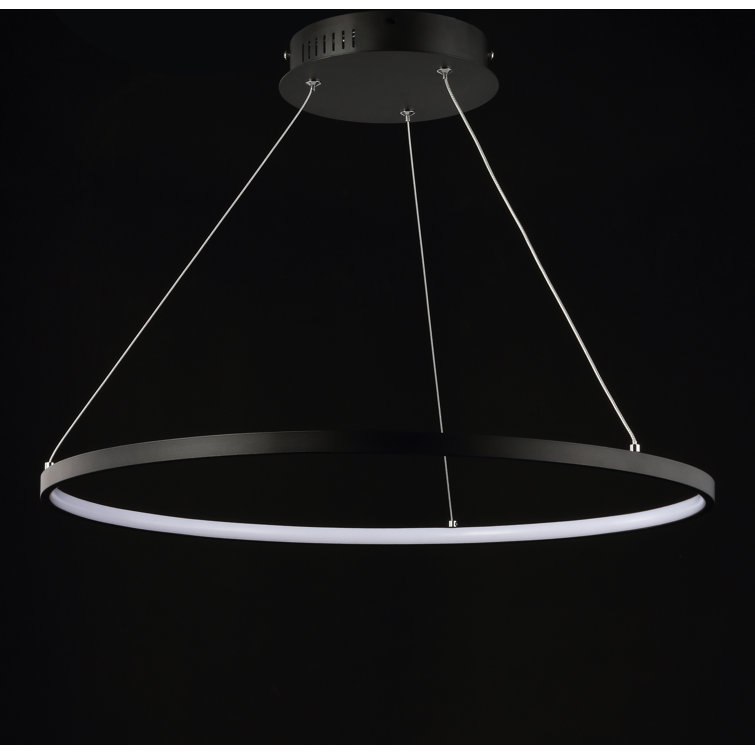 Matte Black Modern LED Drum Pendant Light - 15.75" Diameter
