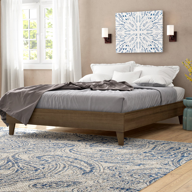 Natural Pine Queen Platform Bed Frame with Slats