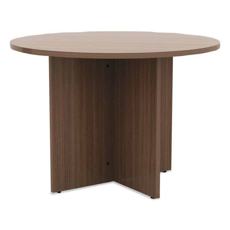 Walnut Round Wood Conference Table with X-Base