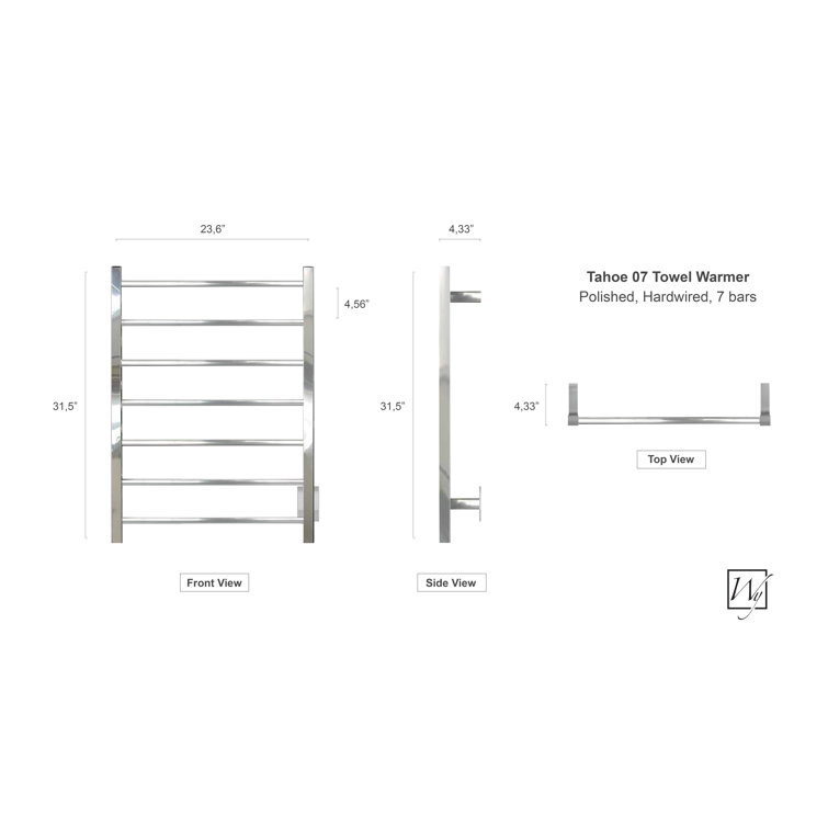Polished Stainless Steel Wall Mounted 7-Bar Towel Warmer