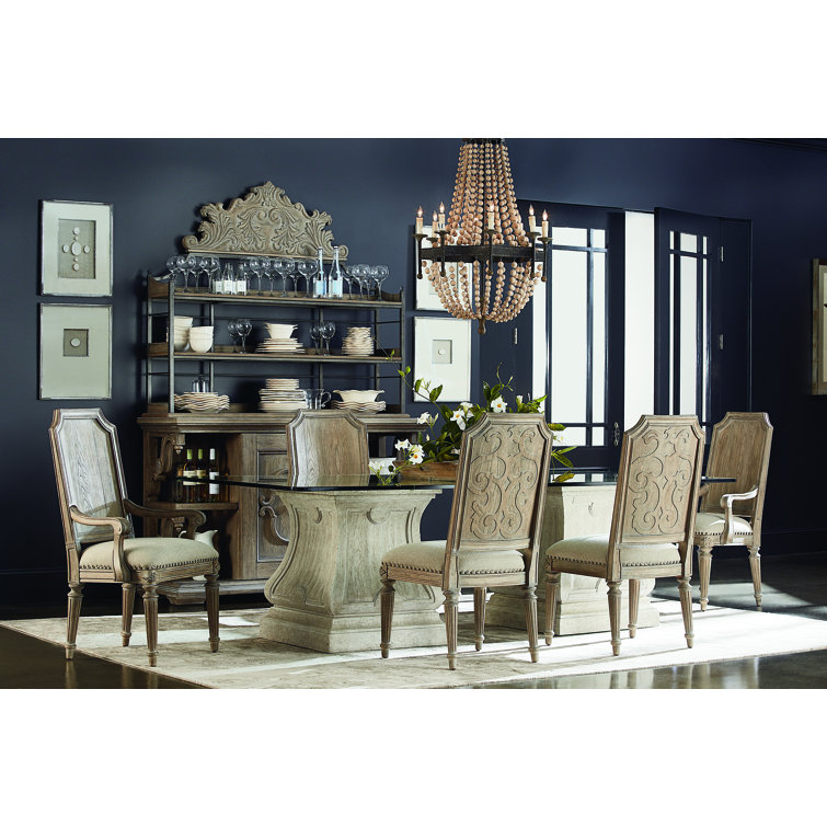 Cirrus Beige Linen Upholstered Wood Side Chair with Nailhead Trim