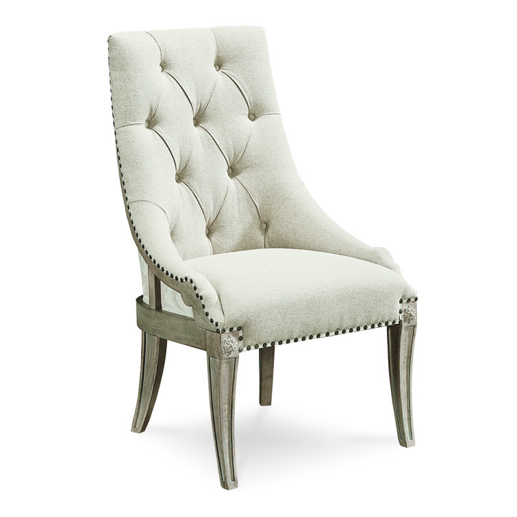 Transitional Beige Tufted Upholstered Arm Chair in Light Oak