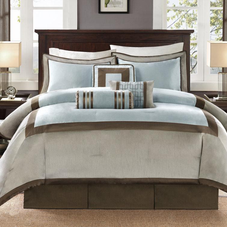 Genevieve King Blue and Brown 7-Piece Comforter Set