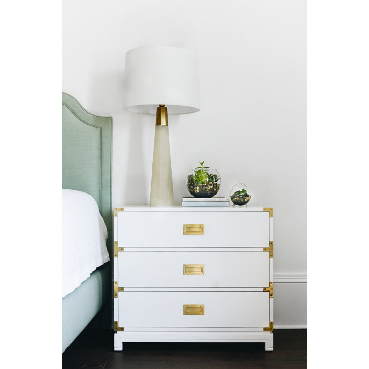 White Satin 3-Drawer Bachelor's Chest with Brass Handles