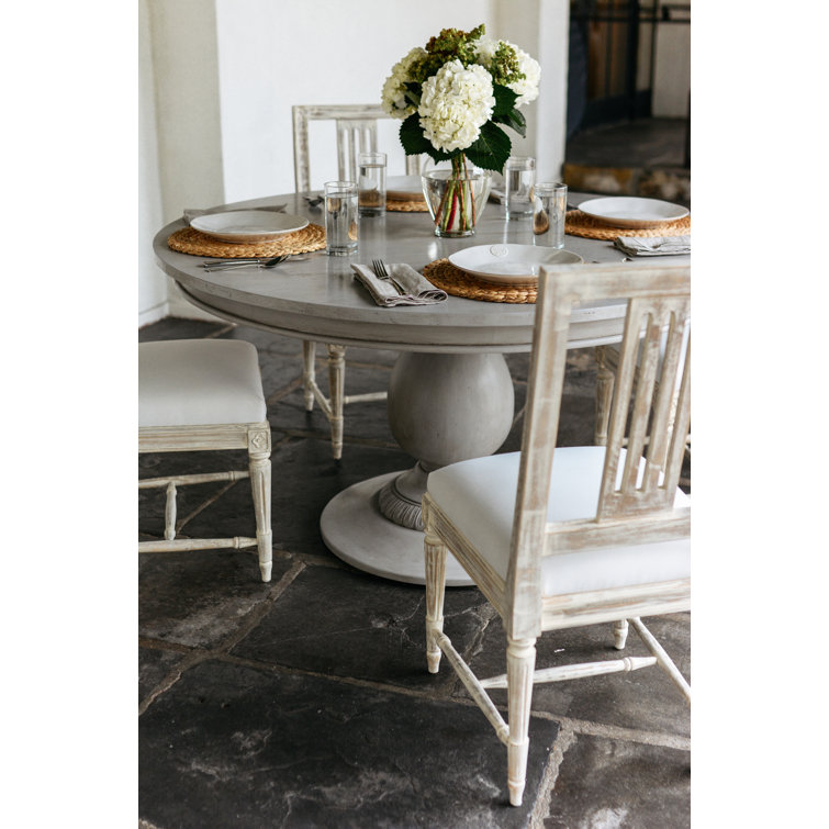 Aged French Gray Round Solid Wood Pedestal Dining Table